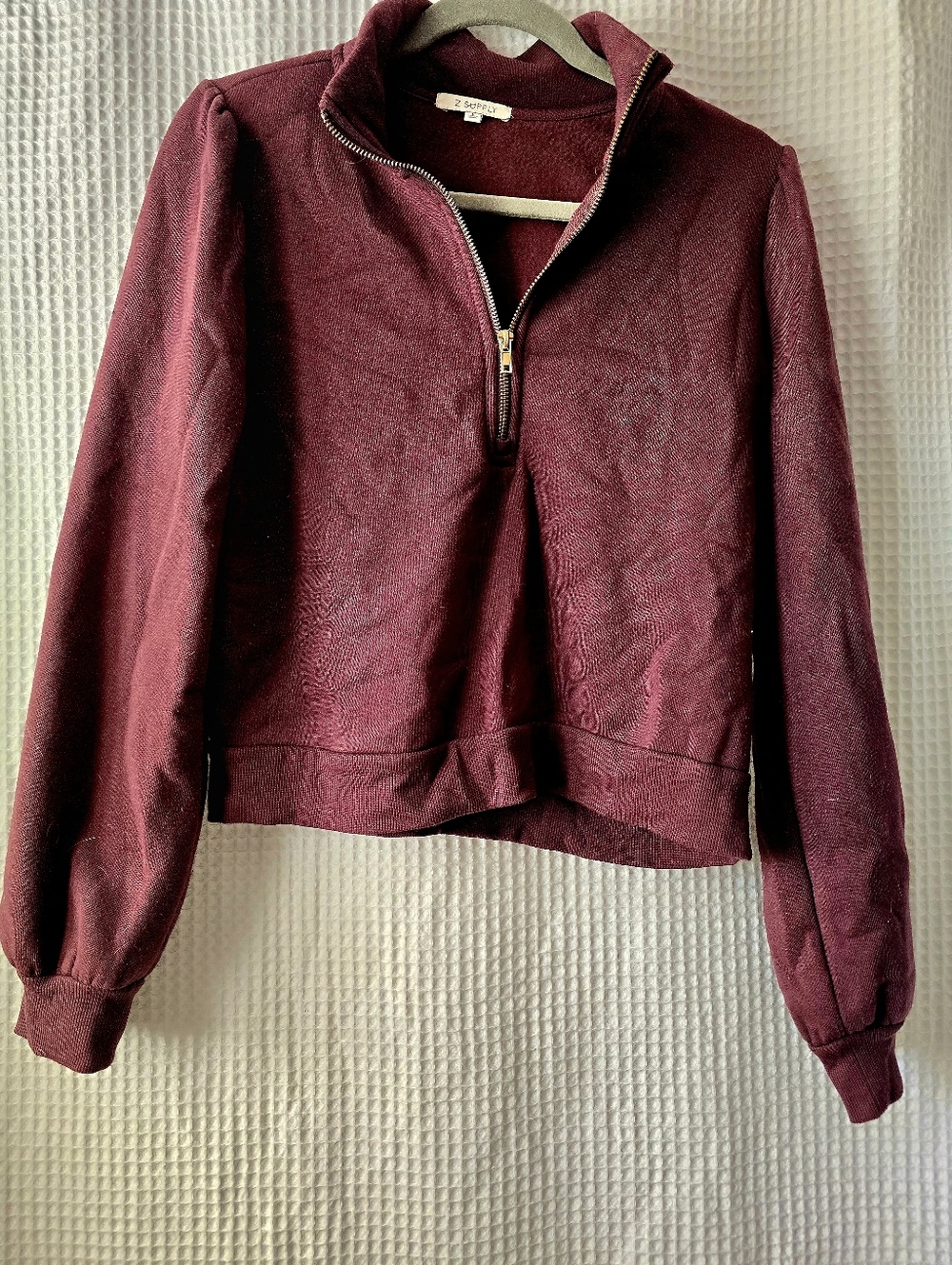 Z Supply Burgundy Wine Cropped Sweatshirt 1/4 Zip Long Sleeve Large